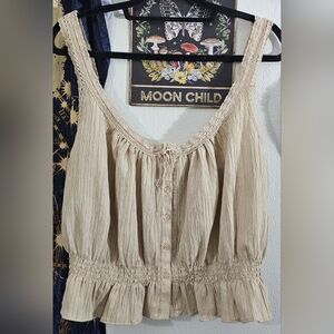 Beige Lace Trimmed Women's Top